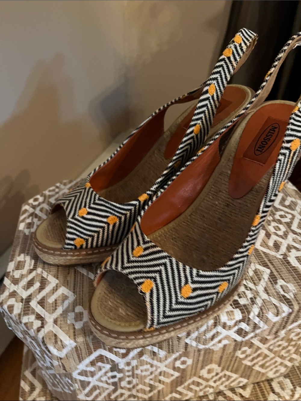 Missoni Black & Yellow Chevron Peep-Toe Wedges